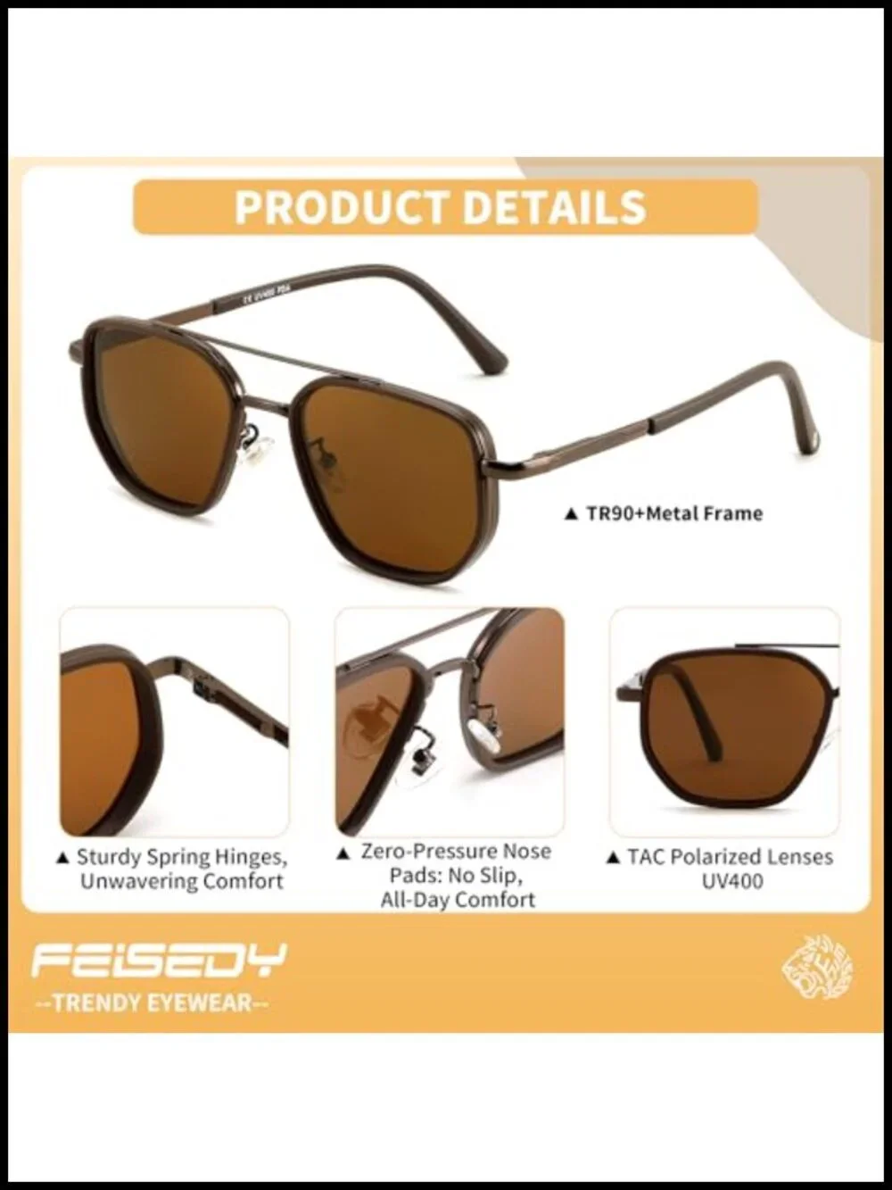 Polarized Aviator Sunglasses with TR90 Metal Frame UV400 Protection TAC Lens
